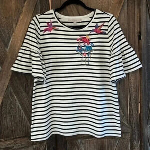 LOFT Hummingbird Bell Sleeve Black & White Striped Top NWOT